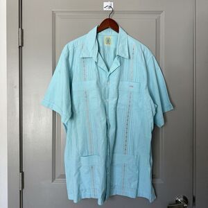 Dos Carolinas Mens Guayabera Shirt 2XL Aqua Blue Short Sleeve Button-Up